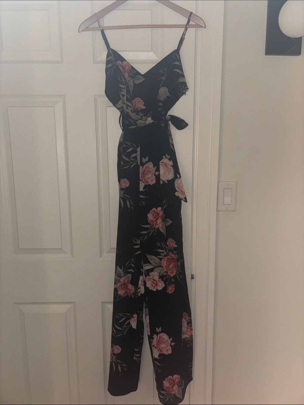 Guess Floral Black Jumpsuit with Pink Rose Print